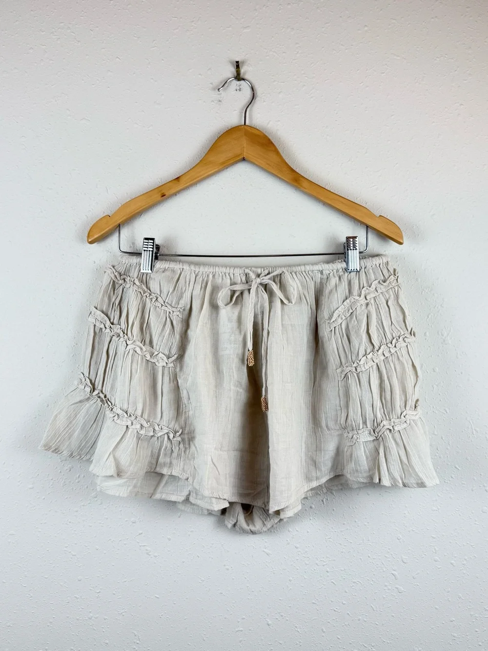 Free People Free-est Angelina Beige Ruffled 2 Piece Beach Set Sz Medium NEW